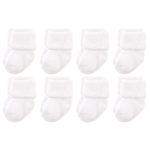 Luvable Friends Unisex Baby Socks, White 8-Pack, 0-6 Months