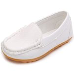 LONSOEN Toddler/Little Kid Boys Girls Soft Synthetic Leather Loafer Slip-On Boat-Dress Shoes/Sneakers,White,SHF103 CN33