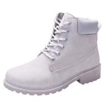 COPPEN Women Boots Retro Solid Ankle Thick Lace-up Short Round Toe Casual Shoes (White, 8)