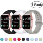 DaQin Bands Compatible with Apple Watch Band 38mm 40mm, Soft Silicone Sport Replacement Wristbands Strap for Apple iWatch Series 4, Series 3/2/1, Black/White/Gray, M/L