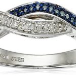 Jewelili Sterling Silver Blue and White Diamond Twist Band Ring (1/10 cttw)