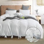 GiveUWant Bow tie White Duvet Cover Set Queen?3 Pieces?1 Duvet Cover, 2 Pillowcases? Soft Washed Cotton Bowknot Duvet Cover Set, Easy Care Bedding Set for Men, Women, Boys and Girls