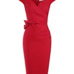MUXXN Women’s Vintage 1950s Style Wrap V Neck Tie Waist Formal Cocktail Dress