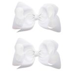 LD DRESS 2 Pcs White 6″ Hair Bows Tiny Boutique Alligator Hairpins Gifts Accessories (2 PCS White)