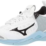 Mizuno Women’s Wave Momentum Volleyball Shoe, white-blue, 6 B US