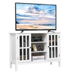 Tangkula TV Stand, Classic Design Wood Storage Console Free Standing Cabinet for TV up to 45″, Media Entertainment Center Home Living Room Furniture, TV Stand Cabinet (White)