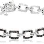 Jewelili Sterling Silver Black and White Diamond Bracelet (1 cttw), 7.25″