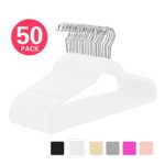 MIZGI Premium Velvet Hangers (Pack of 50) Heavyduty – Non Slip – Velvet Suit Hangers White – Chrome Hooks,Space Saving Clothes Hangers (White)