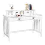 Yaheetech Writing Desk Work Station Removable Floating Organizer Home Office Computer Desk for Girls Wood Organizer with 4 Drawers Solid Pine Wood Legs, White