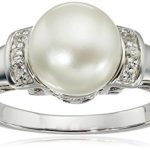 Sterling Silver, Freshwater Cultured White Pearl, and White Topaz Ring (9-9.5mm)