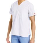 Dickies Men’s Signature V-Neck Scrubs Shirt, White, Medium