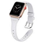 Secbolt Leather Compatible Apple Watch Band 42mm 44mm White Slim Replacement Retro Wristband Sport Strap for Iwatch Series 5 4 3 2 1 Stainless Steel Buckle