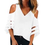CmmYYrei Women Short Sleeve T-Shirt Striped 3/4 Bell Sleeve Tee Shirt Tunics Summer Tops Blouse White