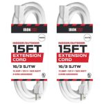 15 Ft White Extension Cord 2 Pack – 16/3 Durable Electrical Cable