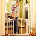 North States 72″ Wide Deluxe Décor Baby Gate: Provides safety in extra-wide spaces with added one-hand functionality. Hardware mount. Fits 38.3″-72″ wide (30″ tall, Soft White)