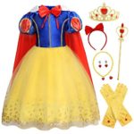 Cotrio Snow White Dress for Girls Princess Dresses Halloween Costume Outfit Size 6 (5-6 Years, Yellow, 120, Headband, Gloves, Tiara, Scepter, Necklace, Ring, Earrings)