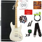 Fender Player Stratocaster, Maple – Polar White Bundle with Hard Case, Cable, Tuner, Strap, Strings, Picks, Capo, Fender Play Online Lessons, and Austin Bazaar Instructional DVD