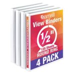 Samsill Economy 3 Ring View Binder, .5 Inch Round Ring – Holds 125 Sheets, PVC-Free / Non-Stick Customizable  Cover, White, 4 Pack