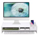 Monitor Stand Riser, Computer Laptop Riser Shelf with Organizer Drawer (White, 19″L x 8″W x 4″H)
