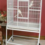 Mcage Large Wrought Iron Flight Canary Parakeet Cockatiel Lovebird Finch Cage with Removable Stand (32″ L x 18″ W x 64″ H, White Vein)