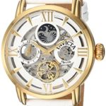 Invicta Men’s Objet d’Art Stainless Steel Automatic-self-Wind Watch with Leather-Calfskin Strap, White, 24 (Model: 22652)