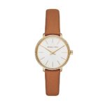 Michael Kors Women’s Stainless Steel Quartz Watch with Leather Calfskin Strap