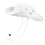 Bucket Hat Hiking Fishing Wide Brim UV Sun Protection Safari Unisex Boonie (White, Small/Medium)