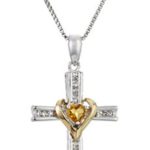 Sterling Silver and 14k Gold Cross Pendant Necklace, 18″