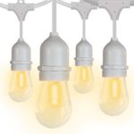 SUNTHIN Waterproof LED Outdoor String Lights 48ft Patio Lights White Cord Hanging Light with 15 E26 Sockets 18 Pcs 0.9 Watt S14 Edison Bulbs 3 Spares Wedding Dinner String Lighting