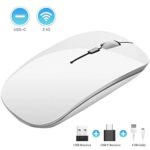 White Rechargeable Wireless Mouse 2.4G Portable Optical Mute Ultra Thin Wireless Computer Mouse with USB Receiver Teen Men and Women Mini Mouse Level 3 Adjustable DPI for Laptop Computer MacBook PC