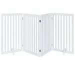 unipaws Freestanding Wooden Dog Gate, Foldable Pet Gate with 2Pcs Support Feet Dog Barrier Indoor Pet Gate Panels for Stairs, White (4 Panels, 20 inches Wide, 36 inches High)