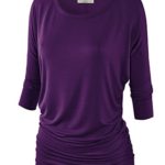 Made By Johnny Women’s Crew/V Neck 3/4 Sleeve Drape Dolman Shirt Top with Side Shirring XS-5XL Plus Size-Made in USA