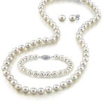 THE PEARL SOURCE 14K Gold 6.5-7mm Round White Akoya Cultured Pearl Necklace, Bracelet & Earrings Set in 18″ Princess Length for Women