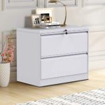 ModernLuxe File Cabinet, White Lockable Heavy Duty Metal Lateral File Cabinet with 2 Drawers