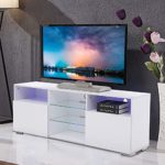 mecor High Gloss TV Stand with LED Lights, Modern White TV Stand for 58 Inch TV Console Storage Cabinet with 3 Layers, 2 Doors and Open Shelf