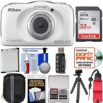 Nikon Coolpix W100 Wi-Fi Shock & Waterproof Digital Camera (White) with 32GB Card + Case + Battery + Flex Tripod + Float Strap + Ultimate Kit