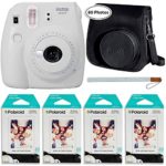 Fujifilm Instax Mini 9 Instant Camera (Smokey White), Groovy Case and 4X Twin Pack Instant Film (80 Sheets) Bundle