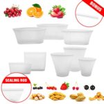 8 Pack Reusable Silicone Food Bag Zip Lock Containers, BPA Free Leakproof Cup Pattern Dishes Storage Bags for Fruit / Snack / Vegetables, Microwave Dishwasher & Freezer Safe, (White)