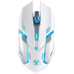 Wireless Gaming Mouse, VEGCOO C8 Silent Click Wireless Rechargeable Mouse with Colorful LED Lights and 2400/1600/1000 DPI 400mah Lithium Battery for Laptop and Computer (C9N White)
