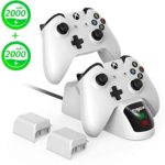 Xbox One Controller Charger, Vogek 2 × 2000mAh Rechargeable Battery Pack + Xbox Wireless Controller Charging Dcok for Two Xbox One/S/Elite/X Controller White