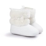 LIVEBOX Baby Girls’ Premium Soft Sole Bow Anti-Slip Mid Calf Warm Winter Infant Prewalker Toddler Snow Boots (S: 0~6 Months, White)