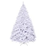 Goplus White Artificial Christmas Tree, 9ft Premium Unlit Hinged Spruce Full Tree, with Metal Stand, Easy Assembly, for Indoor and Outdoor Use