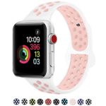 DOBSTFY Sport Bands 38mm 40mm,Soft Silicone Sport Band Replacement Wristband Compatible for iWatch Series 1/2/3/4, Ni ke+, Sport, Edition, 38mm 40mm S/M – White/Light Pink