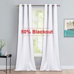 NICETOWN Long White Curtains for Patio – Home Decoration Grommet Top Drapes, White Bedroom Panels (42 inches Wide x 90 inches Long, White, 2 Panels)