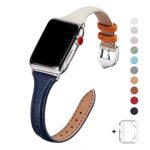WFEAGL Leather Bands Compatible with Apple Watch 38mm 40mm, Top Grain Leather Band Slim & Thin Wristband for iWatch Series 5 & Series 4/3/2/1 (Indigo/Ivory White Band+Silver Adapter, 38mm 40mm)