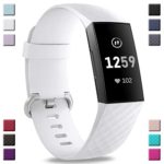 Hamile Bands Compatible with Fitbit Charge 3, Waterproof Replacement Watch Strap Fitness Sport Band Wristband for Fitbit Charge 3, Small, White