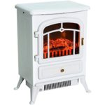 HOMCOM Freestanding Electric Fireplace Heater with Realistic Flames, 21″ H, 1500W, White