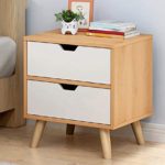 Bedside Table with 2 Drawers, Nightstand Unit Cabinet White Bedroom Furniture Chest Drawer Storage Shelf for Bedroom Wood Color – 15.7×11.8×19.7in