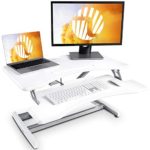 Standing Desk with Height Adjustable – FEZIBO Stand Up Desk Converter, 33 inches White Ergonomic Tabletop Workstation Riser fits Dual Monitors