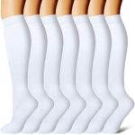7 Pairs Compression Socks for Women and Men – Best Athletic, Edema, Diabetic,Varicose Veins,Maternity,Travel,Flight Socks,Shin Splints – Below Knee High (Large/X-Large, White)